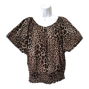 STYLE & CO PETITE Flutter Sleeve Animal Print Pullover Blouse Size Medium